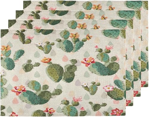 Juego de 4 manteles individuales de estilo divertido de cactus, manteles individuales lavables, impermeables, para fiestas, hogar, decoración de
