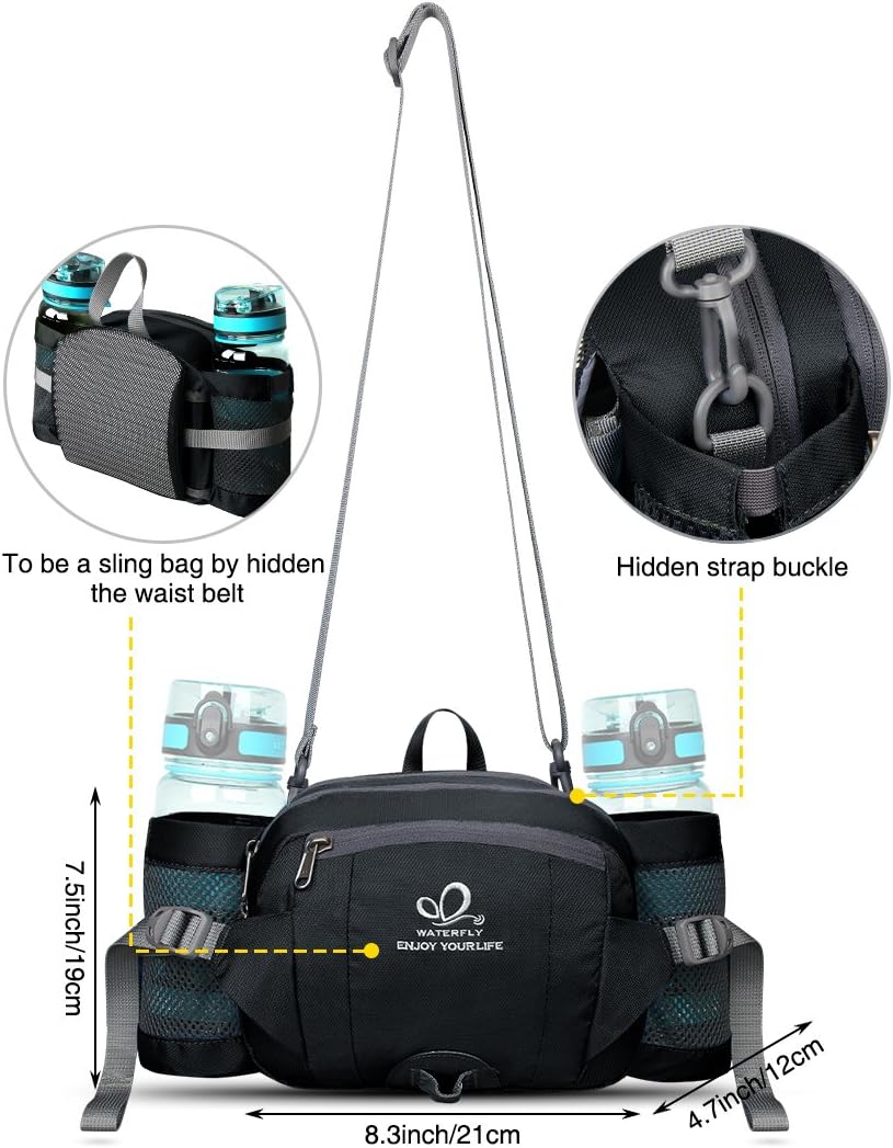 WATERFLY Fanny Pack Waist Bag: Fannie Pack 2 Water Bottle Holders Lumbar Belt Hiking Walking Running Jogging Camping Large Woman Man (Bottle Not Included) - Image 3