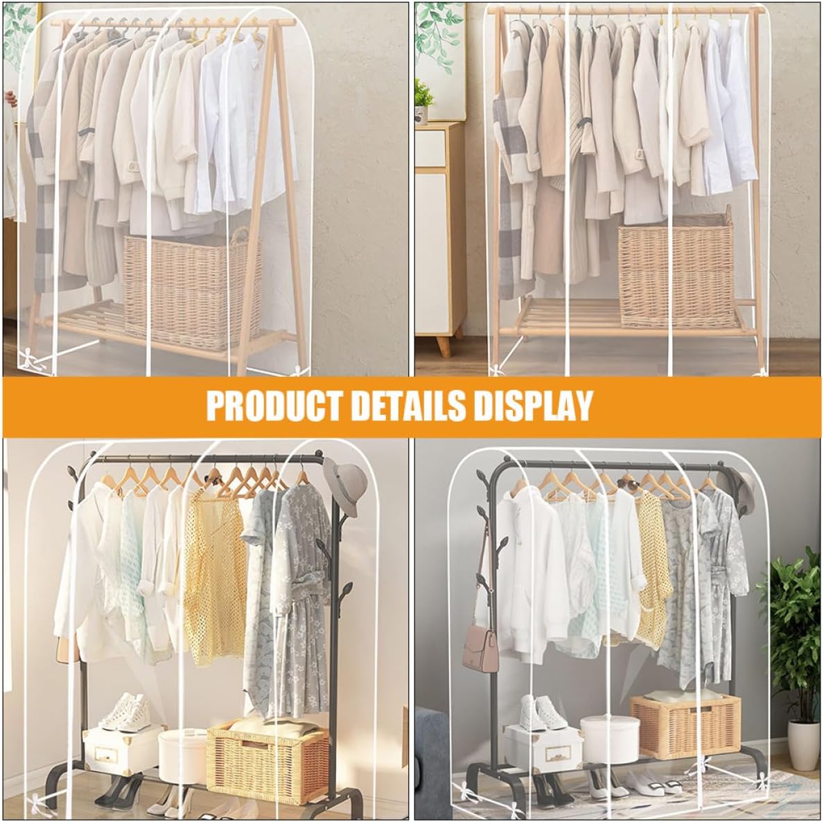 Gadpiparty Clear Garment Rack Cover with Zipper Double Rod Transparent Clothing Protector for Home Bedroom Lightweight Portable Storage Bag for Hanging Clothes Dustproof Organizer