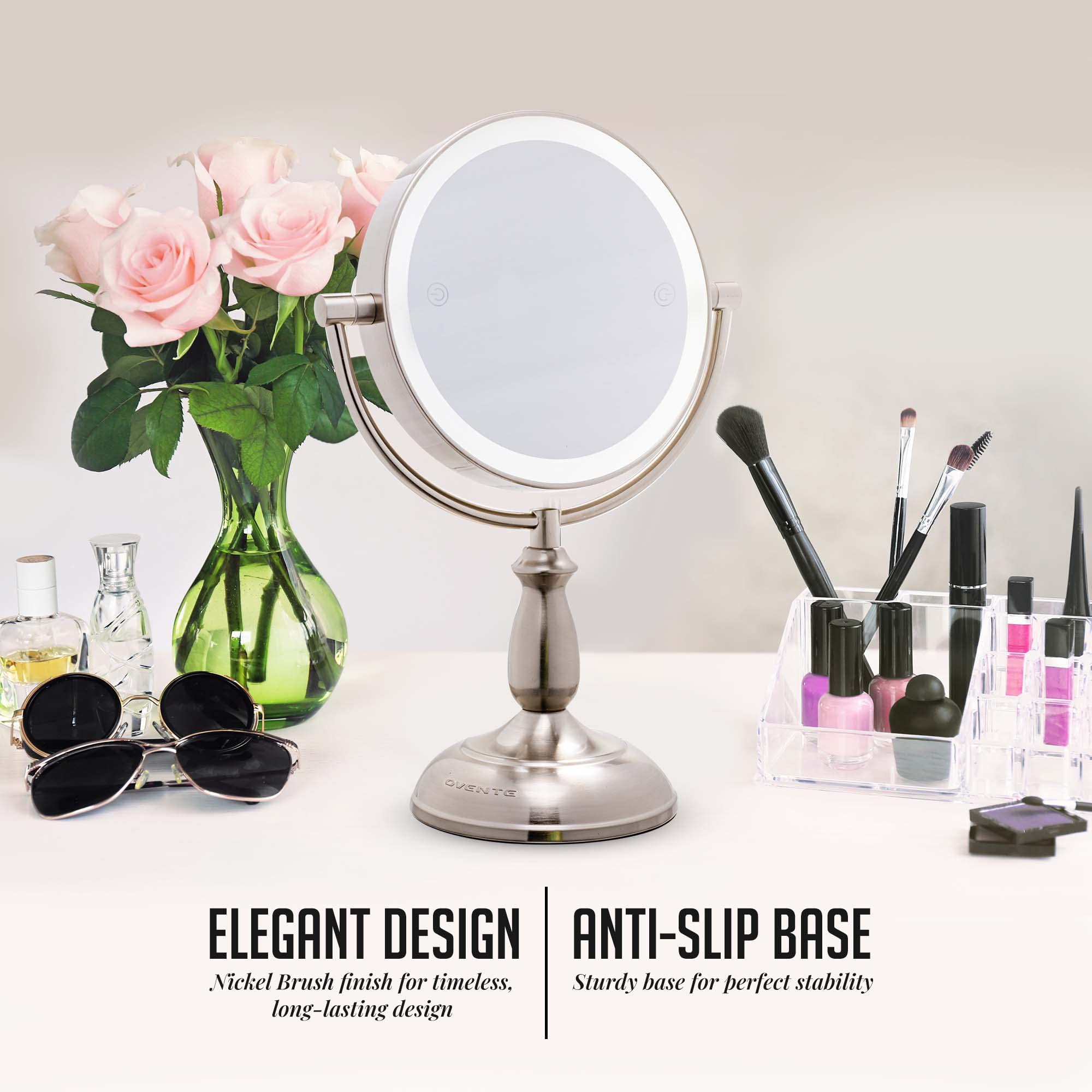 OVENTE Lighted Tabletop Makeup Mirror with 1X/10X Magnification