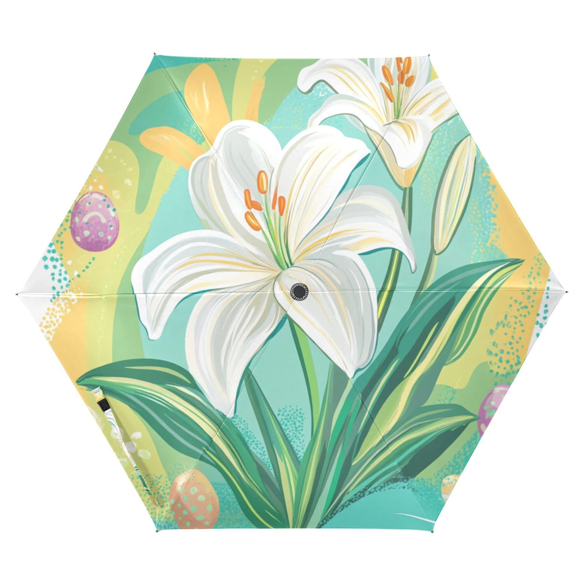 JUNZAN Easter Lily Happy Easter Golf Umbrella 39 Inch Foldable Automatic Open Close Mini Umbrella for Boys Outdoor Defence Accessories