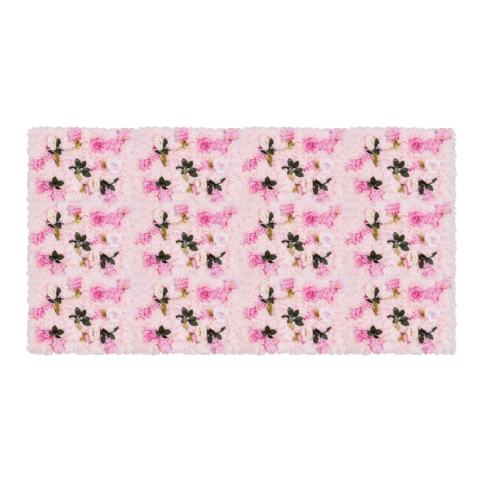 Wandmo, 12 pannelli da parete per fiori, 60 x 40 cm, fiori artificiali in seta e plastica, dalie, rose e piante acquatiche, rosa chiaro, traliccio floreale per matrimoni, feste, compleanni