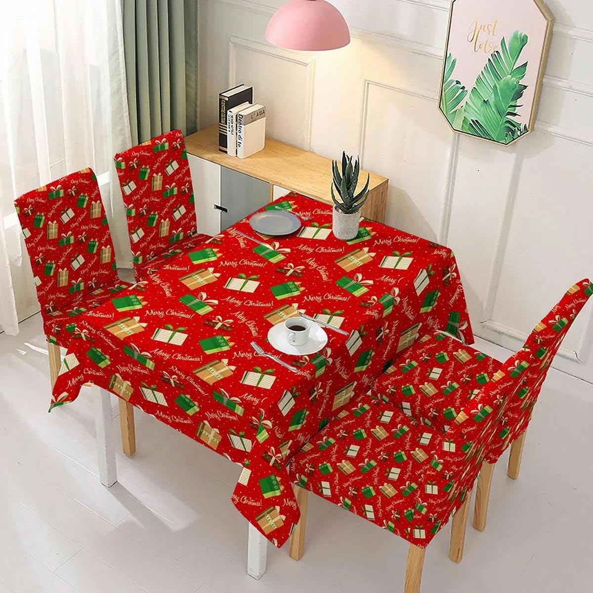 Mantel navideño Funda para Silla de Spandex Fundas para sillas elásticas para Comedor Funda para Silla de Boda Patrón Impreso Hotel-como Imagen_a-140x210cm Mantel