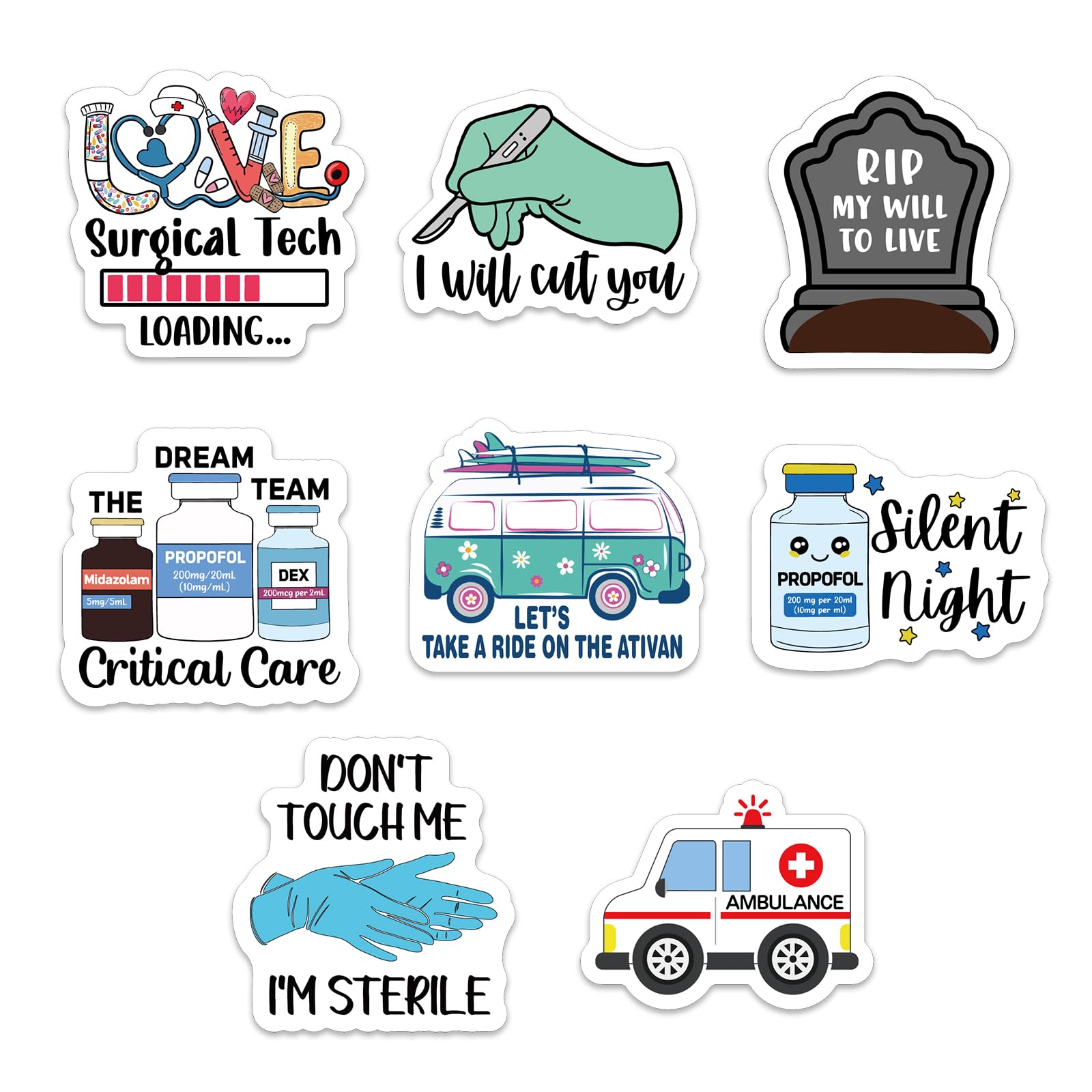 YAZMEEN Funny Nurse Stickers 80 Pcs Medical Staff Accessories Decals for Notebook Water Bottle Luggage 2'' Appreciation Gifts Stickers for ICU ER EMT