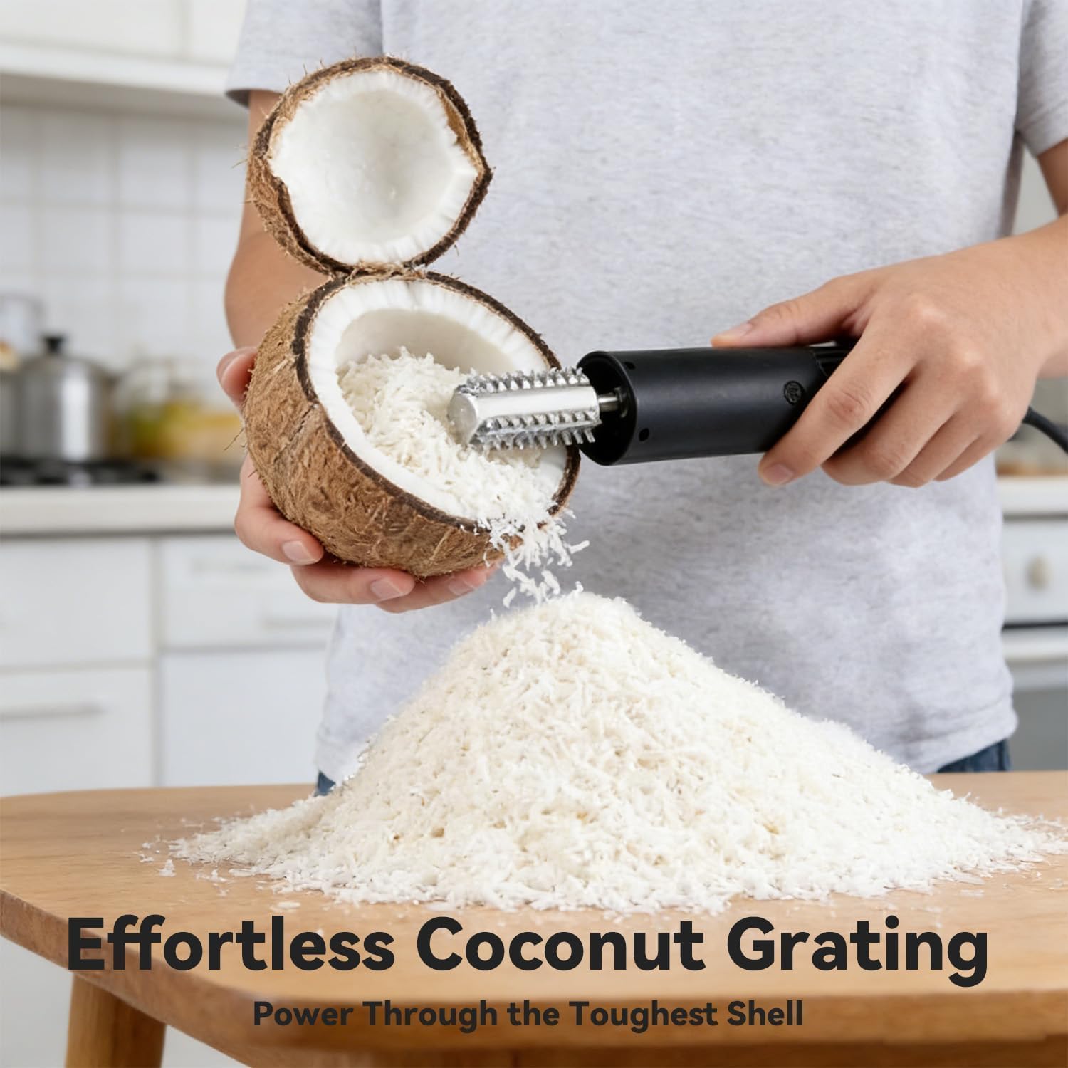 Portable Electric Coconut Grater Machine, Multipurpose Handheld Coconut Scraper Peeler Shredder, Anti-Splash Rotating Kitchen Grater, Stainless Steel, for Kitchen (2Pcs-B)