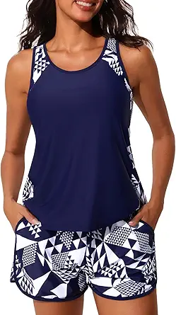 Summer Mae Blouson Tankini Swimsuits for Women 2026 - Tummy Control Two Piece Bathing Suit with Pockets