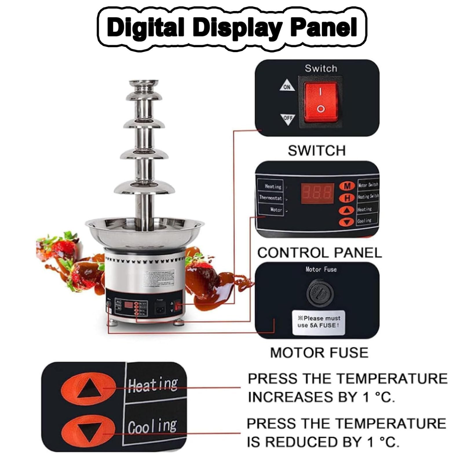 Fontane Di Cioccolato, 3 Livelli/4 Livelli, Macchina Elettrica Per Fonduta, Fontana Per Uso Commerciale Per Casa, Matrimonio, Compleanno, Natale (4 Livelli
