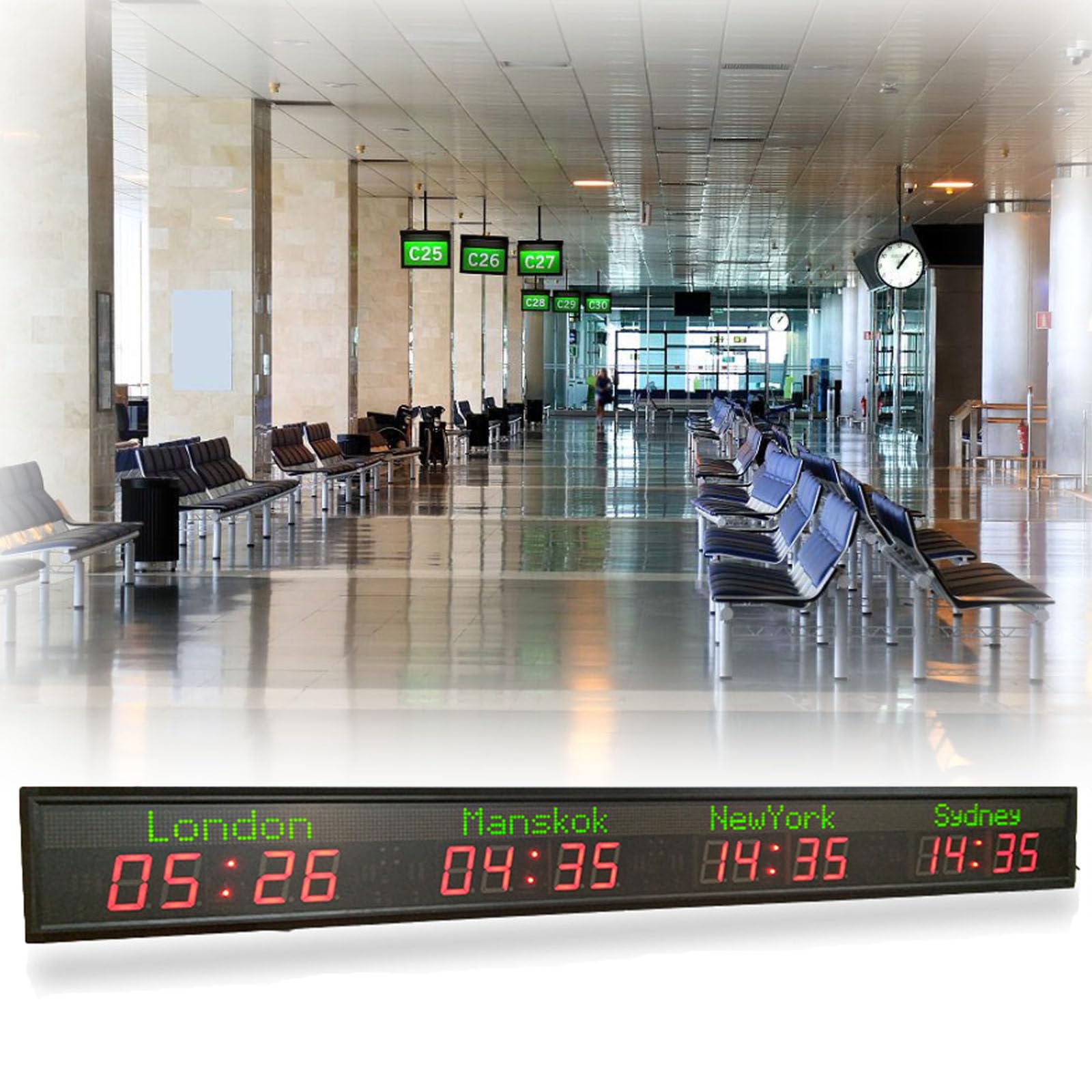 ylpddmm World Time Zones Clock,Large Digital LED World Clock 4time