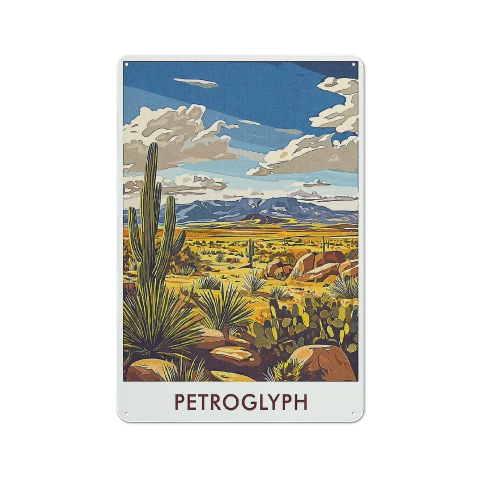 Junmoney Style-19 Rustic Metal Sign 30X20cm Featuring Desert Landscape With Cactus For Hallway Wall, A Decorative Gift For A Newly Furnished Hallway