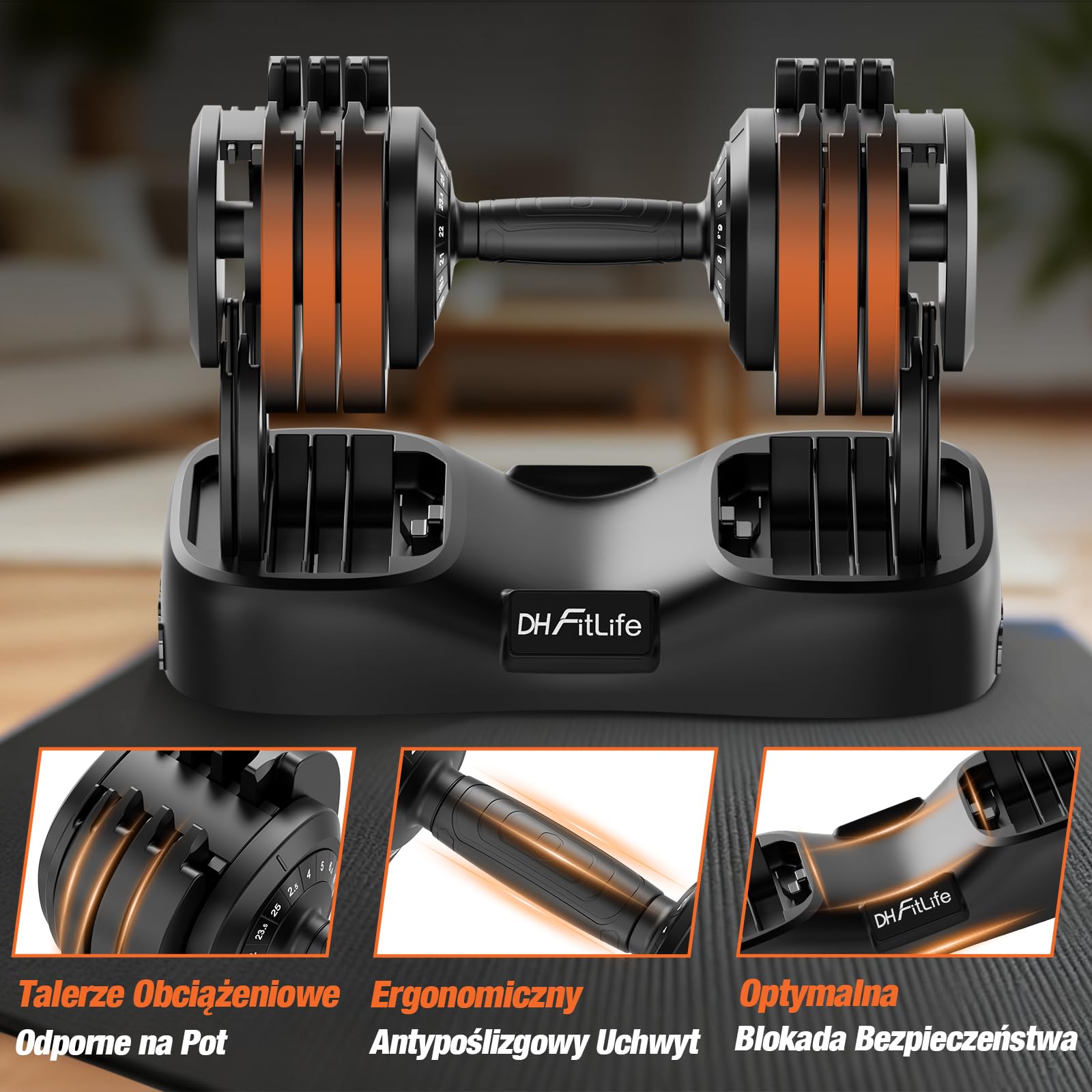 DH FitLife 2026 Nowy Zestaw Hantli – Regulowane Hantle Krótkie 2,5–25 kg z 18 Poziomami Wagi | Zestaw Hantli Krótkich z Obciążeniem | Dumbbell Set dla Mężczyzn i Kobiet