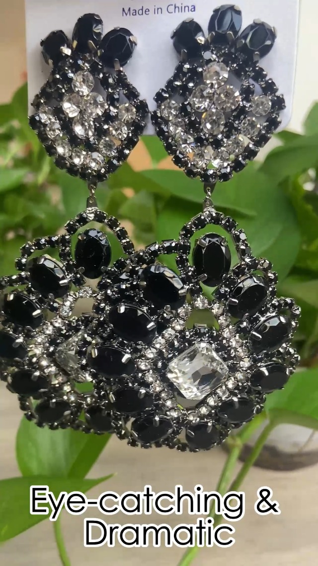 XSBODY Rhinestone Black Dangle Earrings for women Crystal