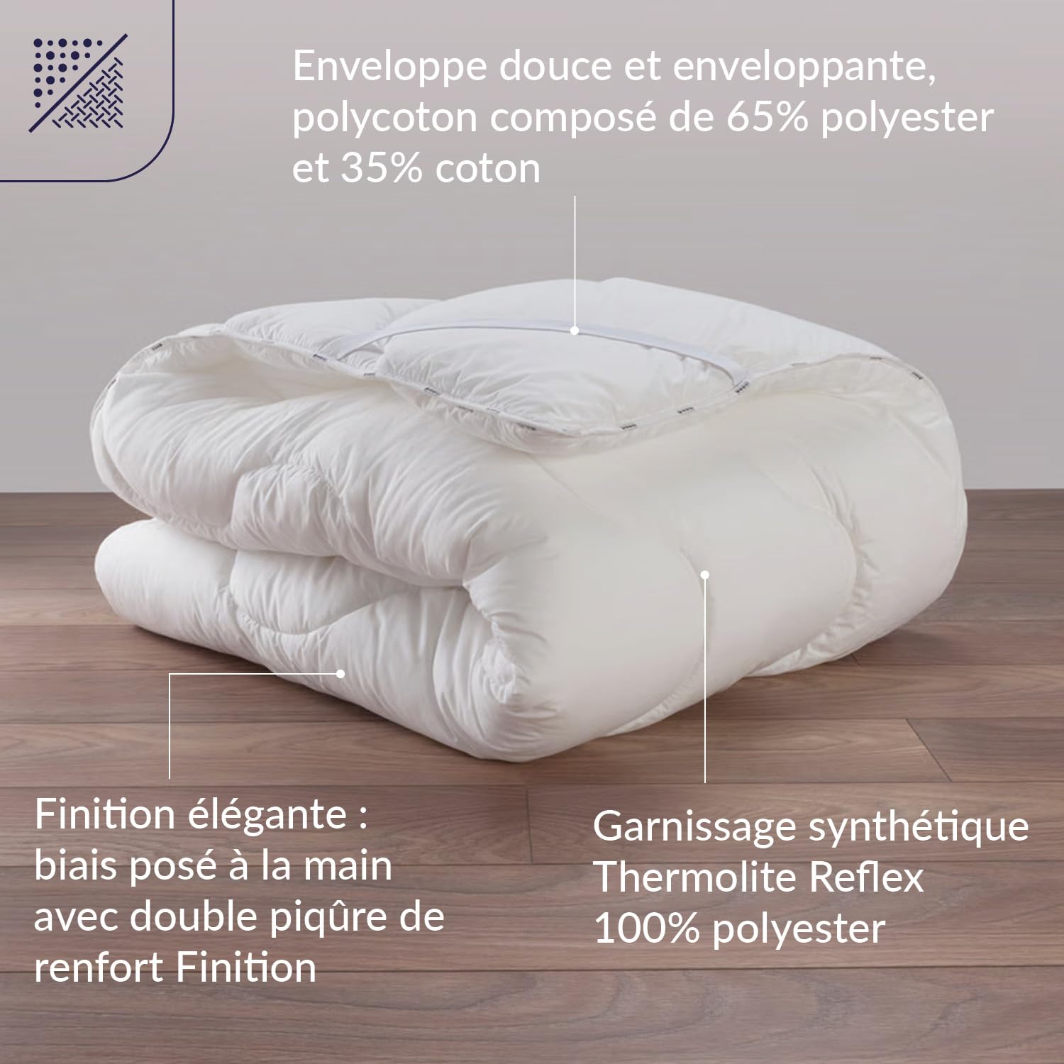 DODO - Surmatelas Ultra Confort 160x200 cm - pour Lit 2 Personnes - Micro-Respirant, Moelleux - Garnissage 100% Polyester Thermolite Reflex - 65% Polyester, 35% Coton - Lavable à 40°C