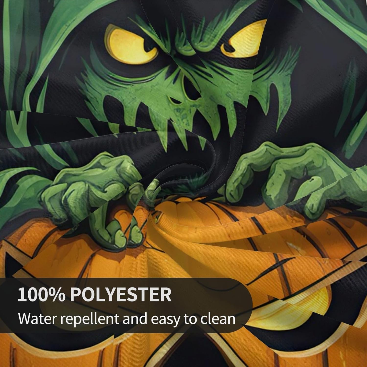 Green Ghost Horror Halloween Pumpkin 1 Print Wrinkle Free Dining Table Cover for Birthday Party Farmhouse Tablecloths Up to 60 x 60 Inches