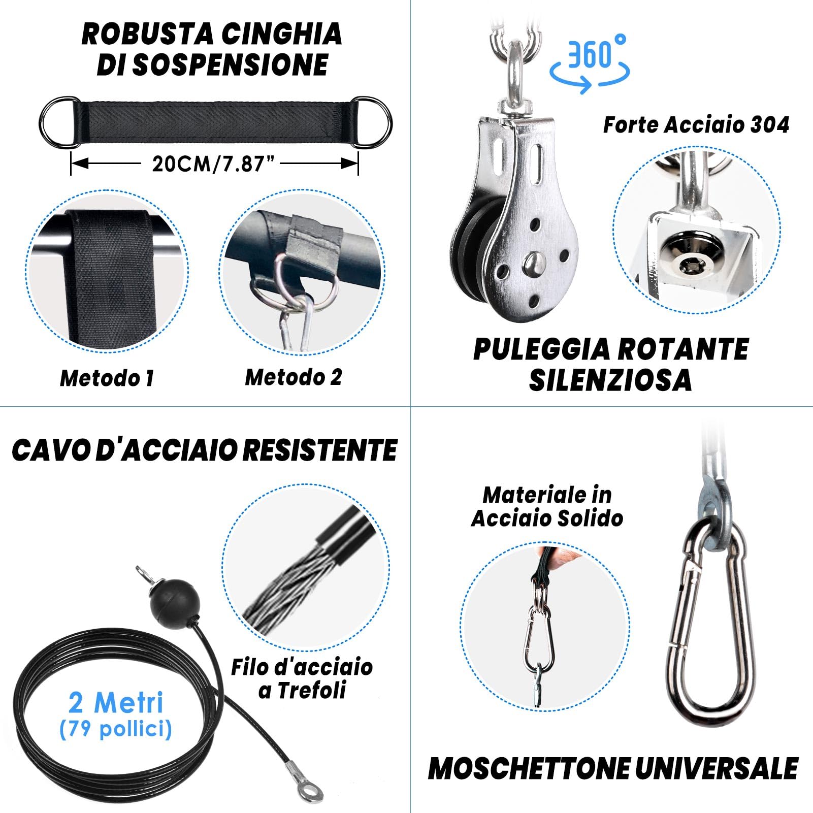 Carrucola Palestra di LAT Machine Casa, 3 in 1 Attrezzatura Cavi Puleggia Palestra con Doppio Cavo a Carrucola, Fitness Attrezzo Set Tricipiti Bicipiti Allenamento in Casa