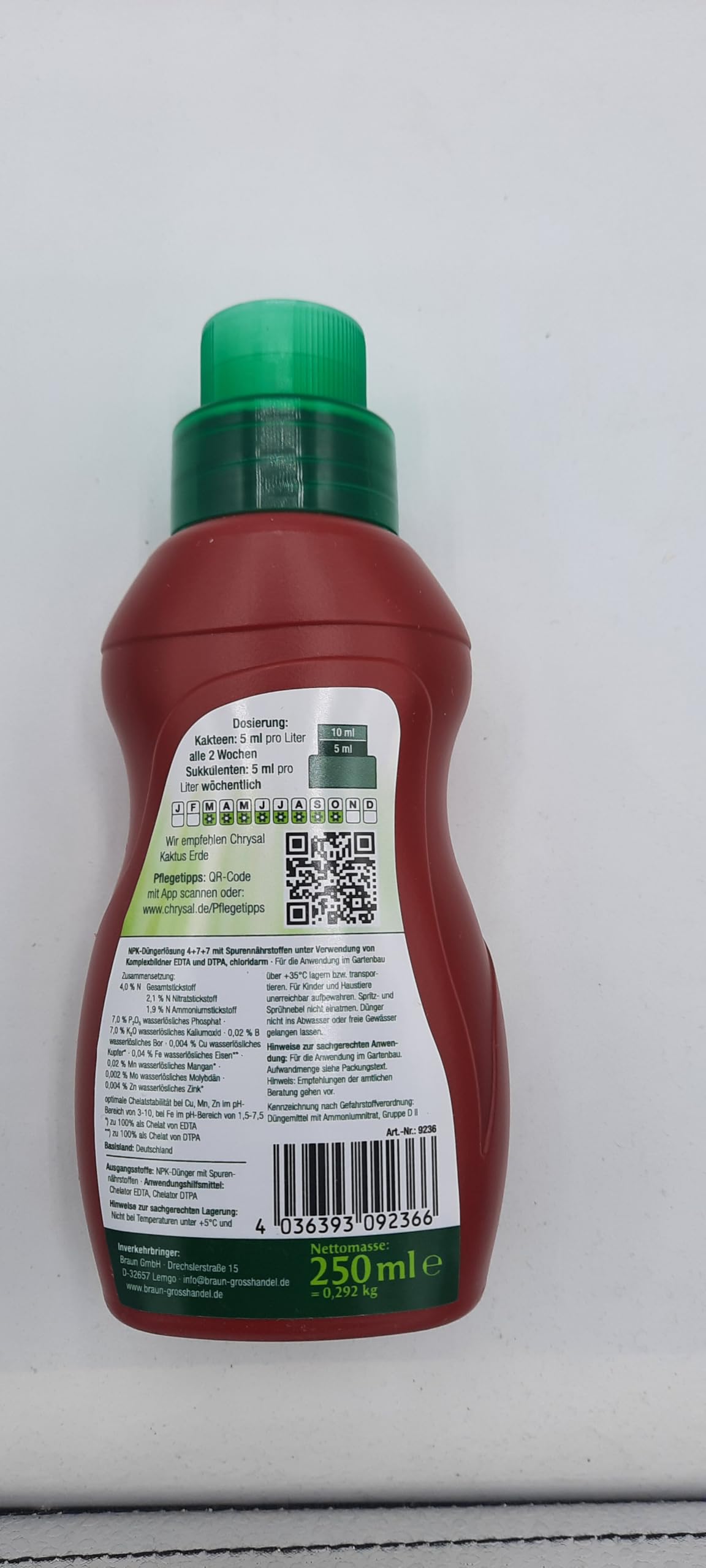 Chrysal Kakteen Pflanzendünger, 250 ml, Spezialnahrung für Kakteen und Sukkulenten