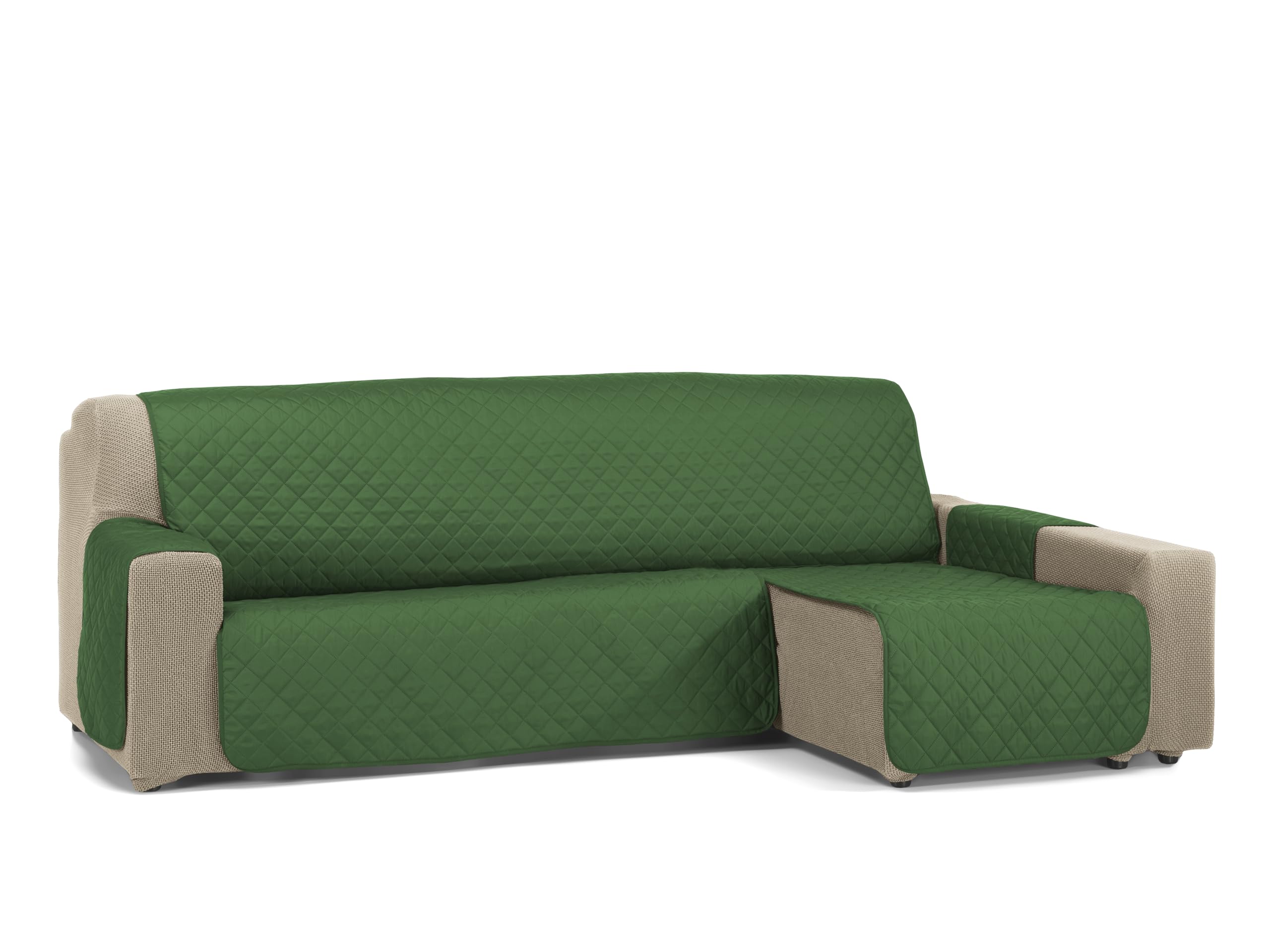 S & T Funda Sofa Chaise Longue 200 Verde Oliva - Funda Sofa Chaise Long Reversible Brazo Derecho/Izquierdo Acolchada - Cubre Sofá 100% Poliéster Fabricado en España