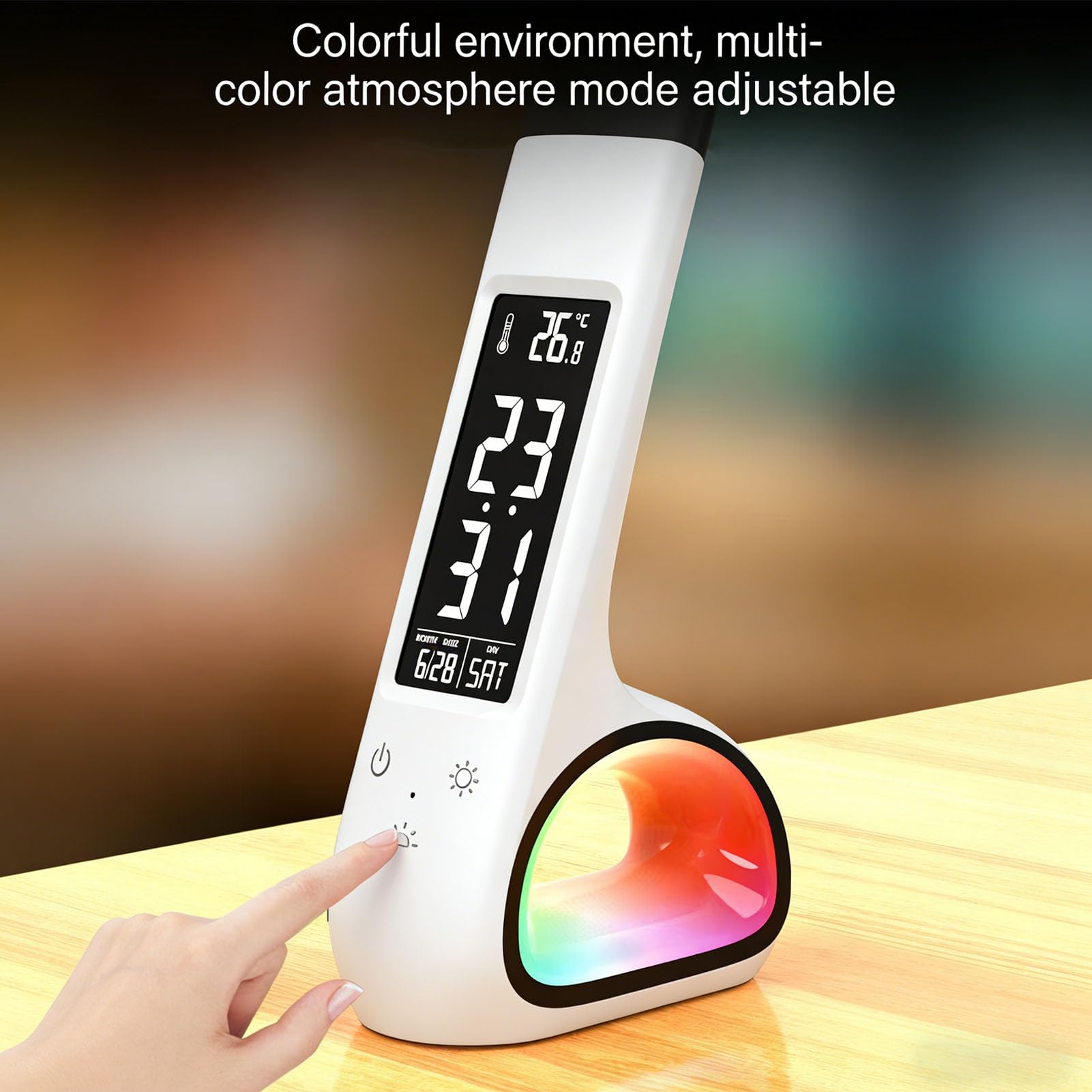 Lampada da Scrivania Intelligente a LED 3 in 1 Pieghevole Ricaricabile con Sveglia, Attenuazione Continua per la Cura degli Occhi Luce Notturna RGB a 3 Colori, per Ufficio Camera
