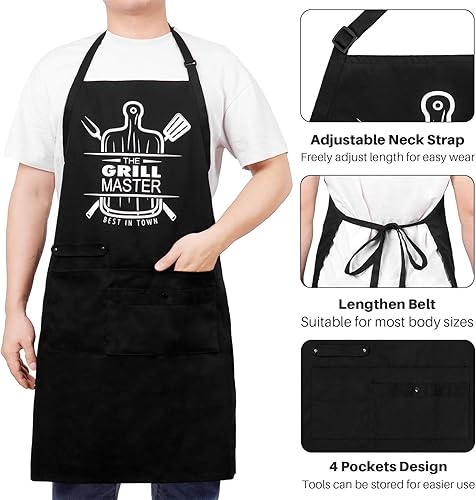 Miniatura 3 de Global Park Divertido delantal de parrilla para hombres, divertidos delantales de chef con 4 bolsillos, delantal de papá para cocinar a la parrilla,