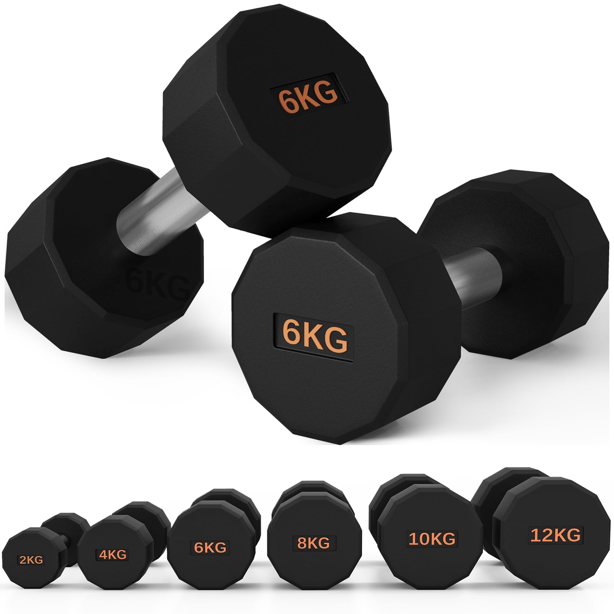 SPORTNOW 2 x 2-12kg Dumbbells Set Hand Weights Pair with 12 Sided Shape | Non-Slip Grip, for Men Women, Home Gym Workout