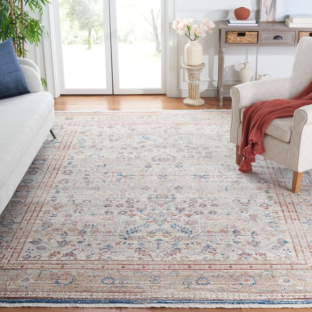 SAFAVIEH Vintage Persian Collection Area Rug - 9' x 12', Beige & Rust, Transitional Design, Ideal for High Traffic Areas in Living Room, Bedroom &