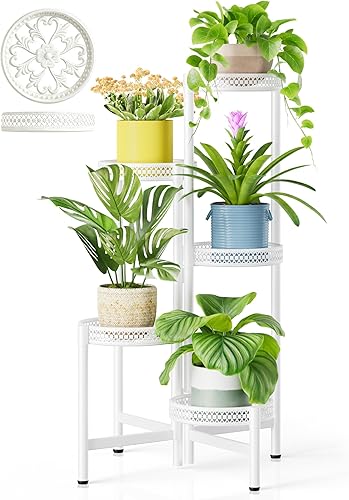 Miniatura 31 de Soporte de plantas de metal de 5 niveles para interiores y exteriores, estante alto de esquina para múltiples plantas, soporte plegable para Flor