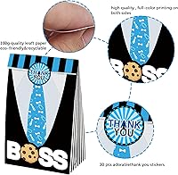 Vista 4 de BOSS - Bolsas de regalo de fiesta, 24 unidades con 30 calcomanías para niños, color azul, negro, cumpleaños, baby shower, golosinas, bolsas