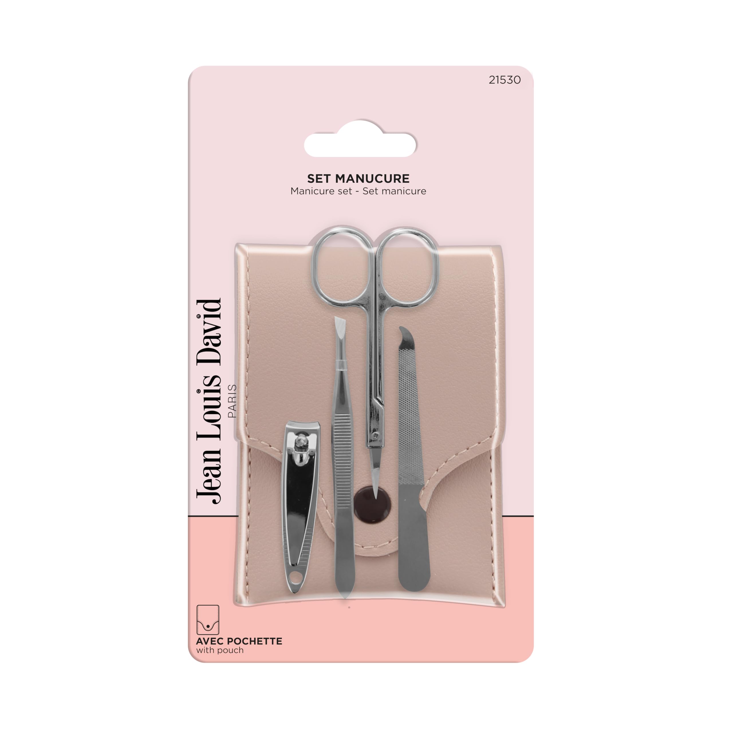 Jean Louis David - Perfect Manicure Set - The Essentials - Pouch with Nail Clippers - Tweezers - Scissors - Metal File
