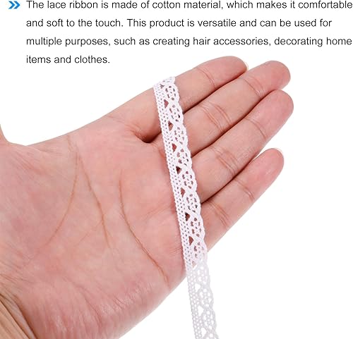Miniatura 4 de MECCANIXITY Cinta de encaje de algodón de 30 yardas de 0.39 pulgadas para manualidades, envoltorios de regalo, diademas, boda, blanco, estilo 1