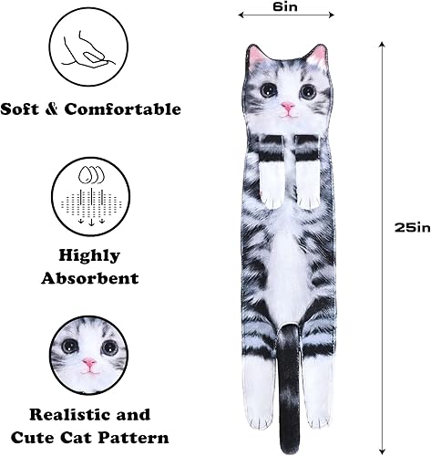 Miniatura 7 de DaisyJoy Toallas de mano divertidas para el baño de la cocina  Linda decoración decorativa para gatos toallas colgantes princesa gris