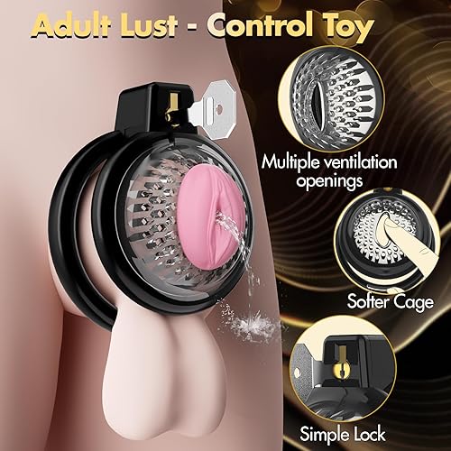 Miniatura 2 de Jaula de castidad masculina, jaula de pene suave y ligera con 6 tamaños de anillos, cómodo dispositivo de castidad para hombres, perfecto para uso a