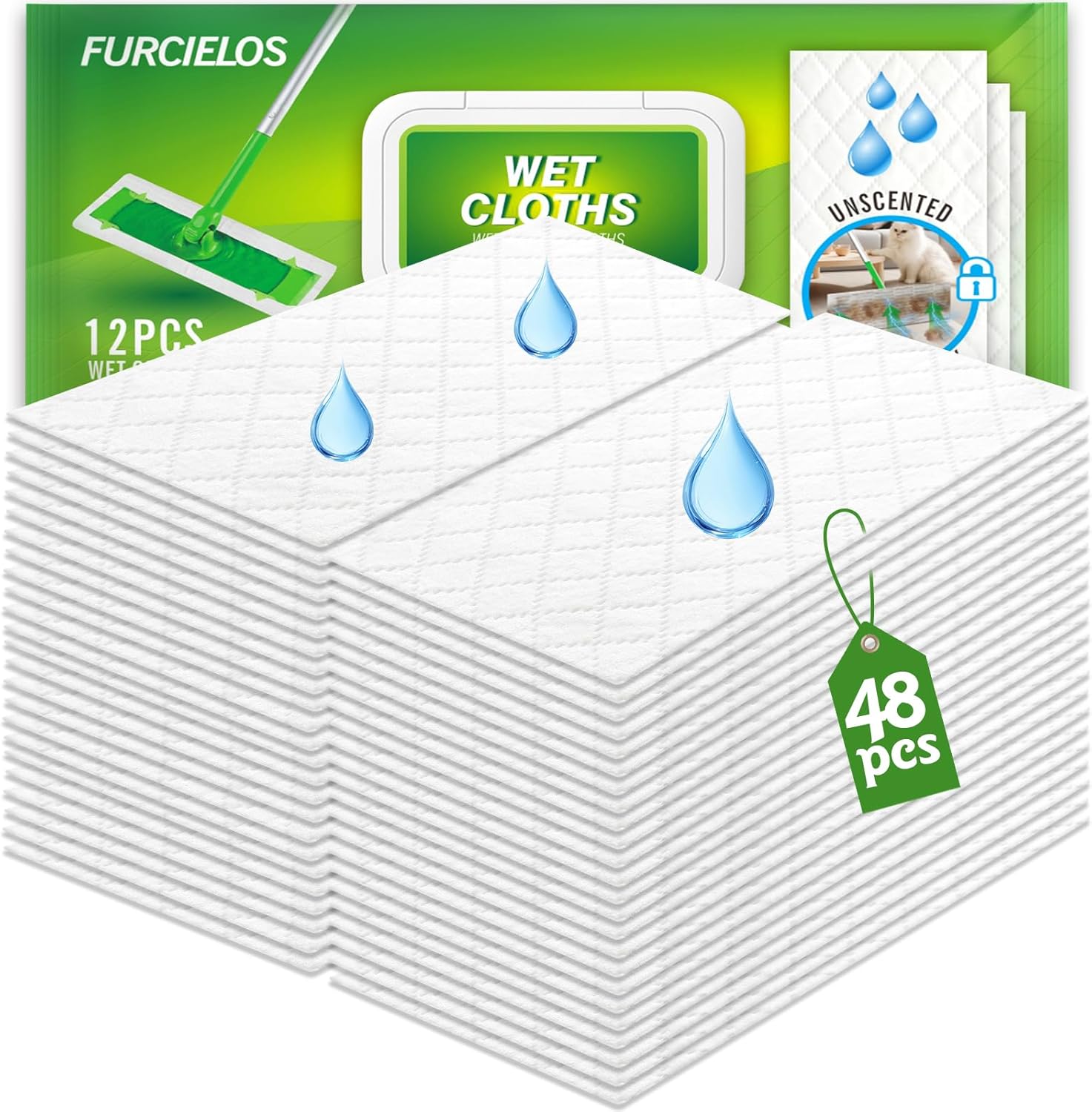 36 Count Heavy Duty Wet Pad Refills, Compatible with Swiffer Sweeper Mop & Clorox Mop, Disposable Unscented Wet Mopping Cloths for Multi-Surface Floor Cleaning