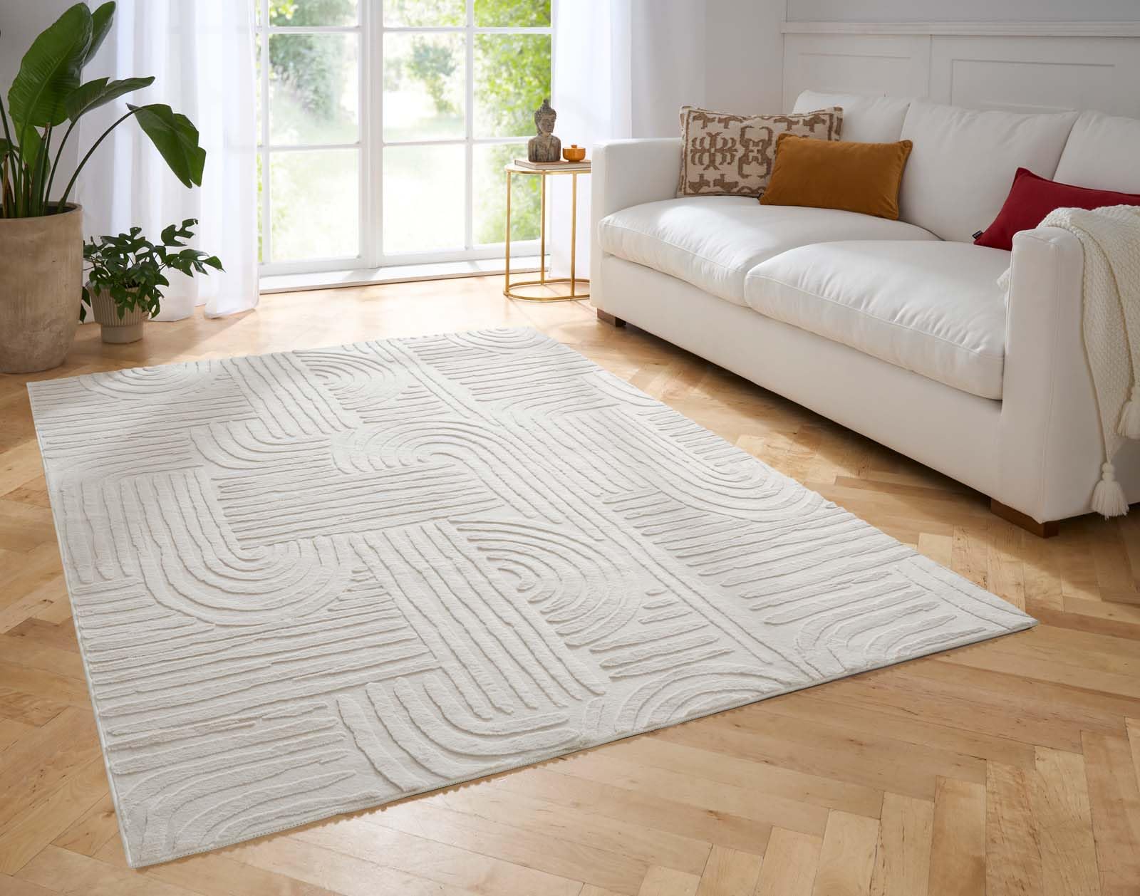 Taracarpet Weicher Kurzflor Designer Teppich in Hasenfell-Optik Supersoft ideal fürs Wohnzimmer Schlafzimmer und Kinderzimmer Welle Creme 080x150 cm