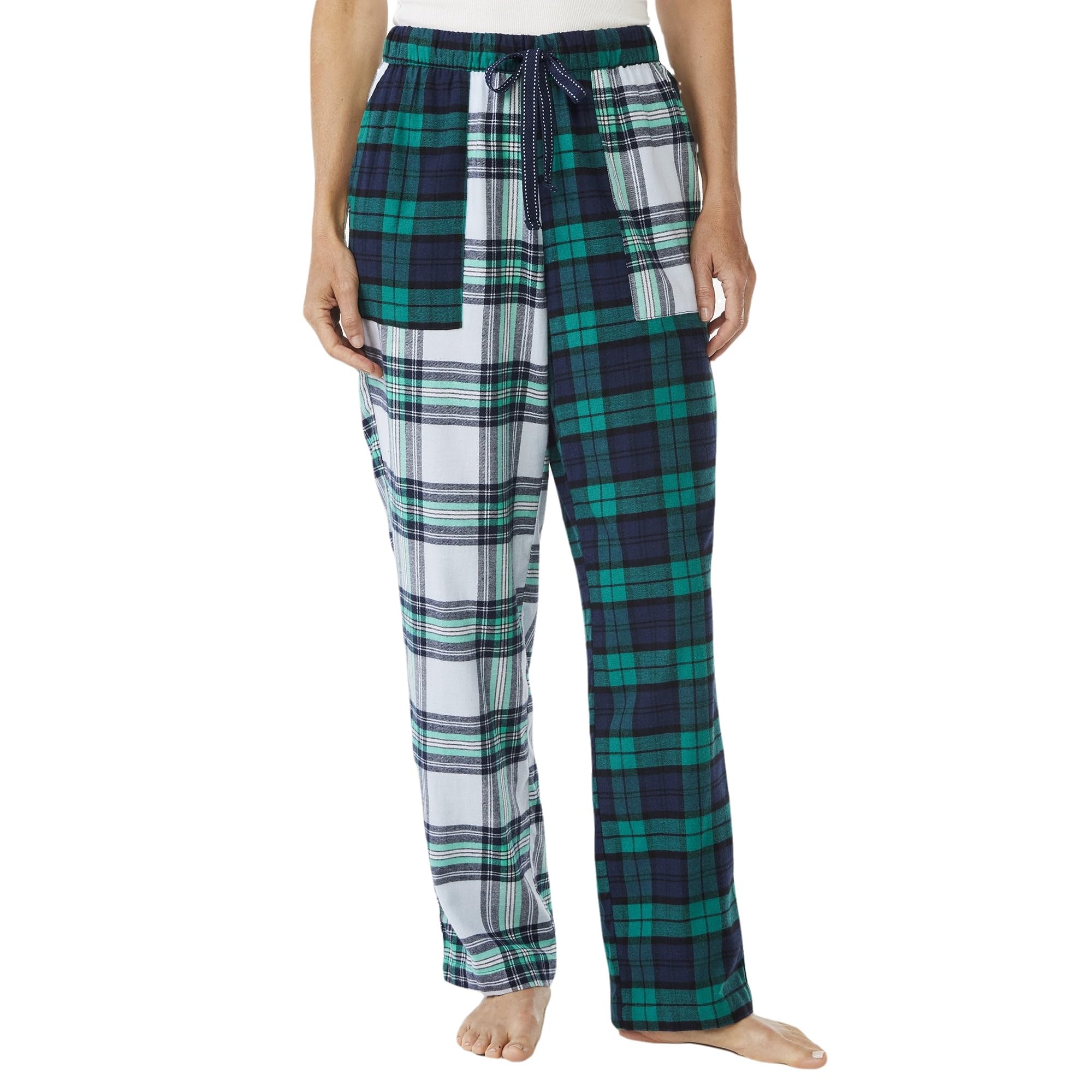 LifeShe Women Tartan Plaid Print Pants Drawstring Elastic Waist Christmas Pant Baggy Straight Leg Trousers