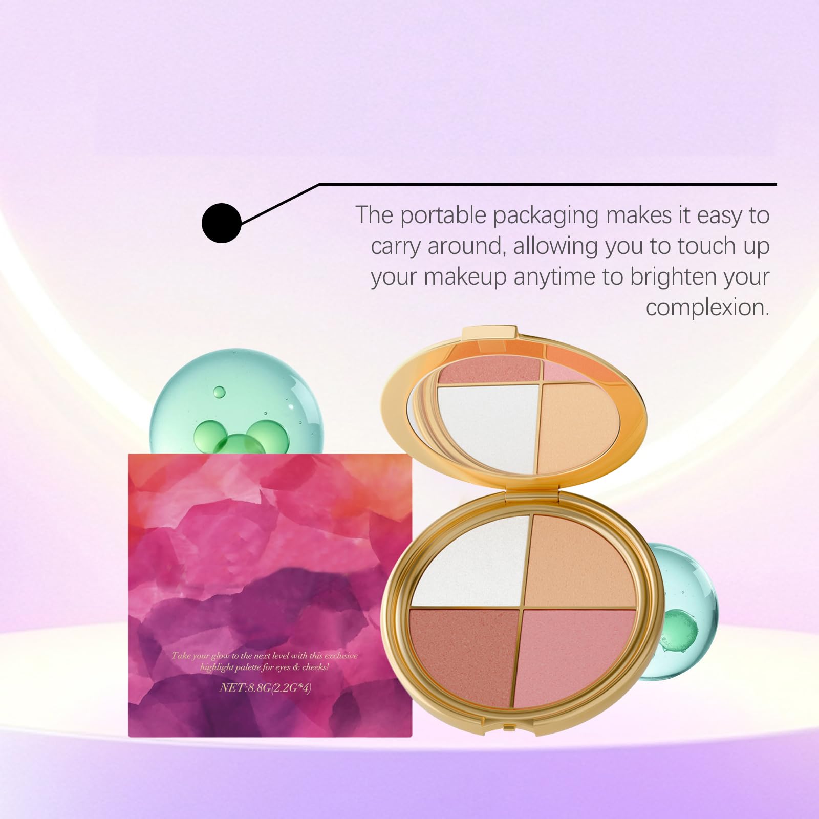 Palette Illuminatore Occhi E Guance - Ombretti E Illuminatori, 4 in 1, Blush, Setoso E Facile Da Esplosione, Polvere Contorno Brillante Naturale, Per Guance E Occhi (8 pezzi)