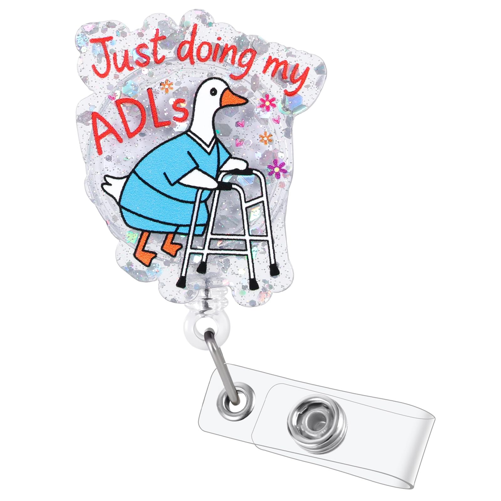 Just Doing My ADLs Funny Silly Goose Nurse Badge Reel, Cute Retractable ID Badge Holder, Name Tag Badge Buddy for RN OT PT OTA COTA Rehab Nursing Student Teacher Doctor Medical Rehabilitation Workers