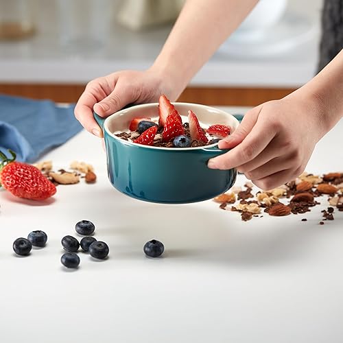 Miniatura 19 de Kook Juego de mini cocotte de cerámica, cacerolas pequeñas con tapas y asas, moldes individuales para hornear, aptos para horno, microondas y Negro