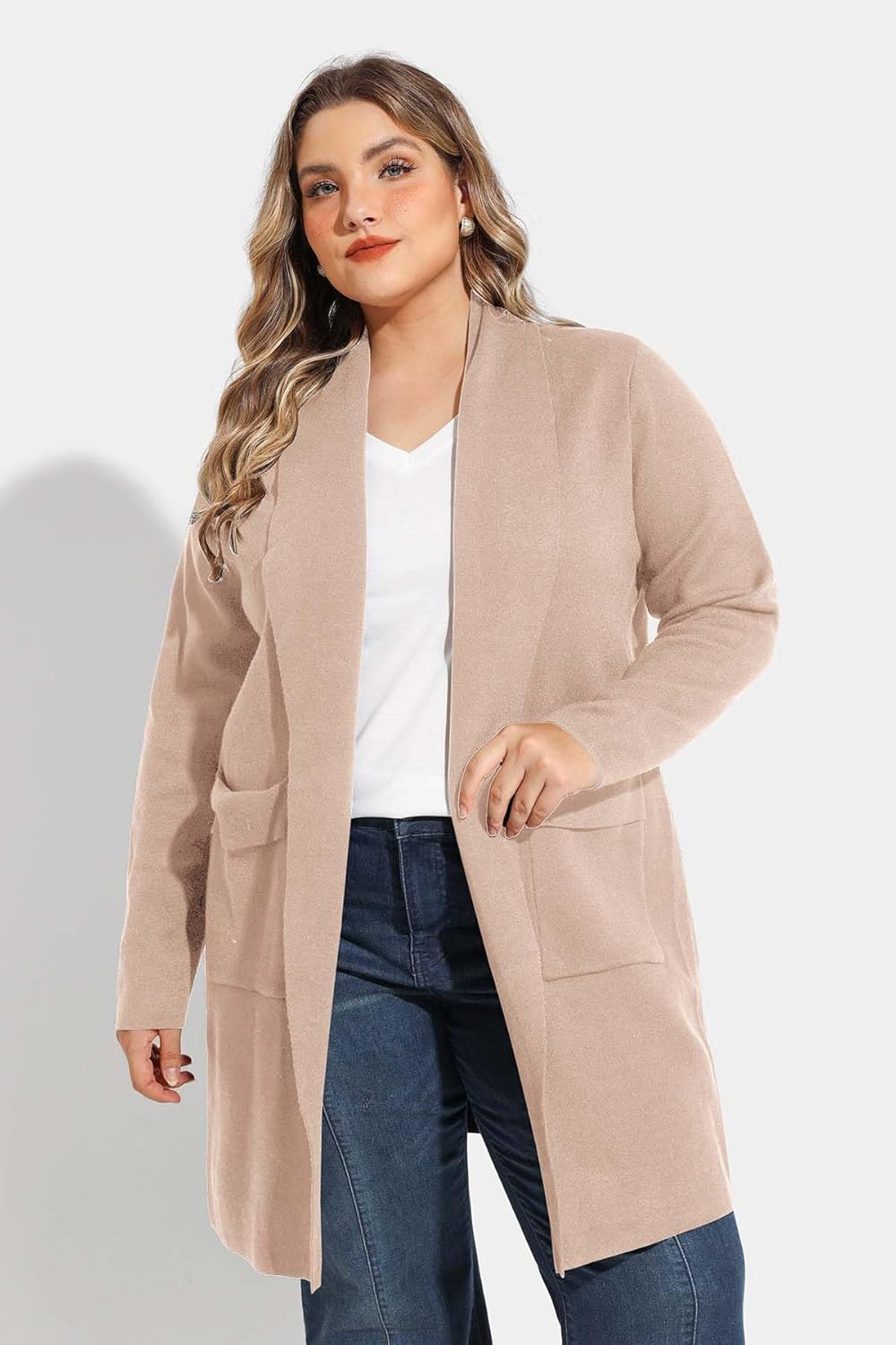 RITERA Plus Size Cardigan Sweaters for Women Long Sleeve Open Front Lapel Collar Jacket Pocket Winter Coatigan XL-5XL - Image 2