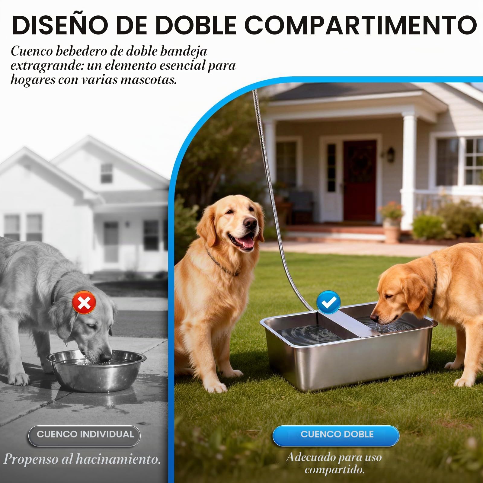 Dispensador Automático de Agua para Perros de 25L con Válvula Flotante, Bebedero para canino al Aire Libre para Dos chucho, Cuenco de Agua para Perros de Gravedad de Acero Inoxidable (Autocompletar)