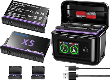 2 Pack 360 X5 Battery with LCD Fast Charger for Insta360 X5