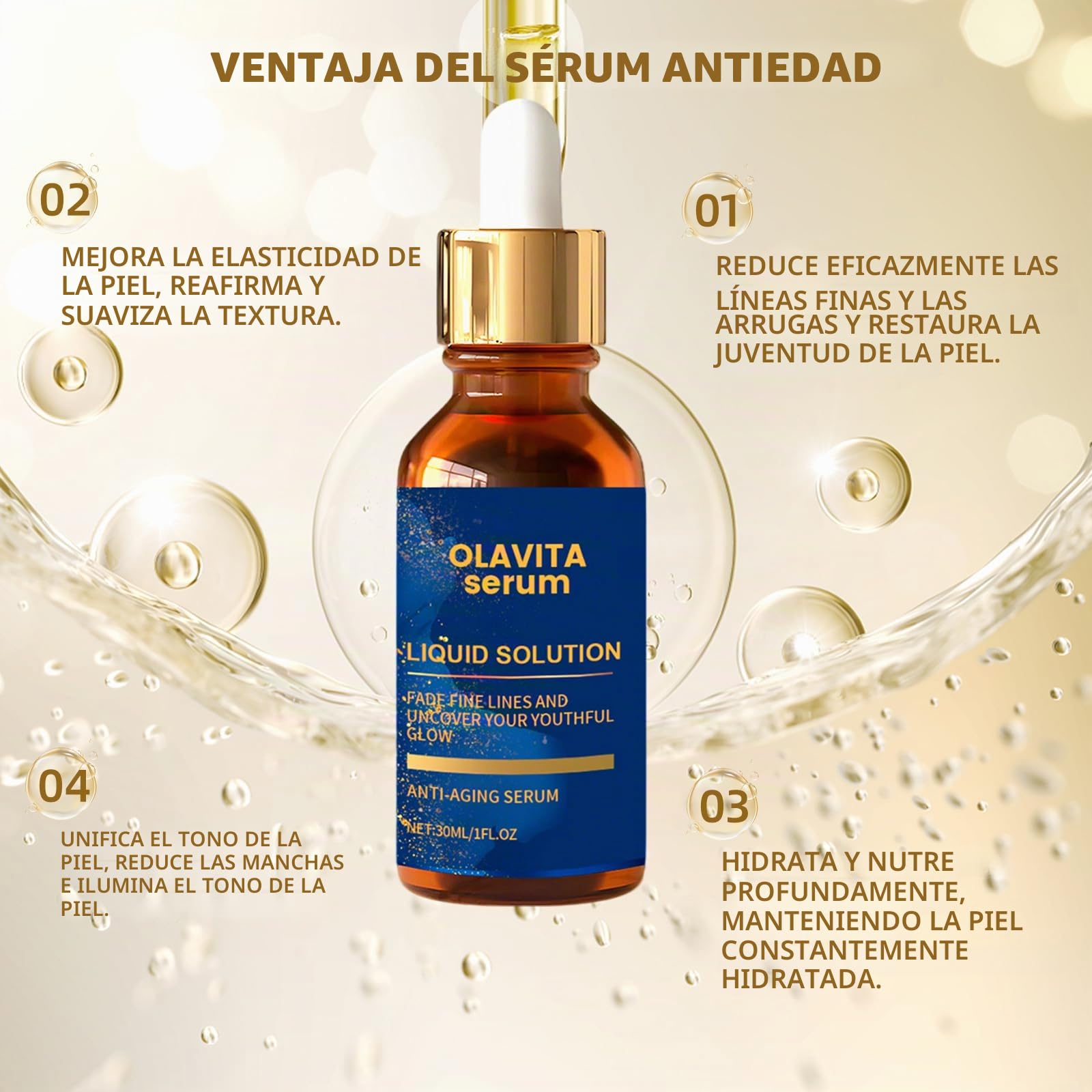 Olavita Serum Suero facial líquido antienvejecimiento con vitaminas C y E. Promueve la producción de colágeno y suaviza las arrugas y las líneas de expresión (2 unidades)