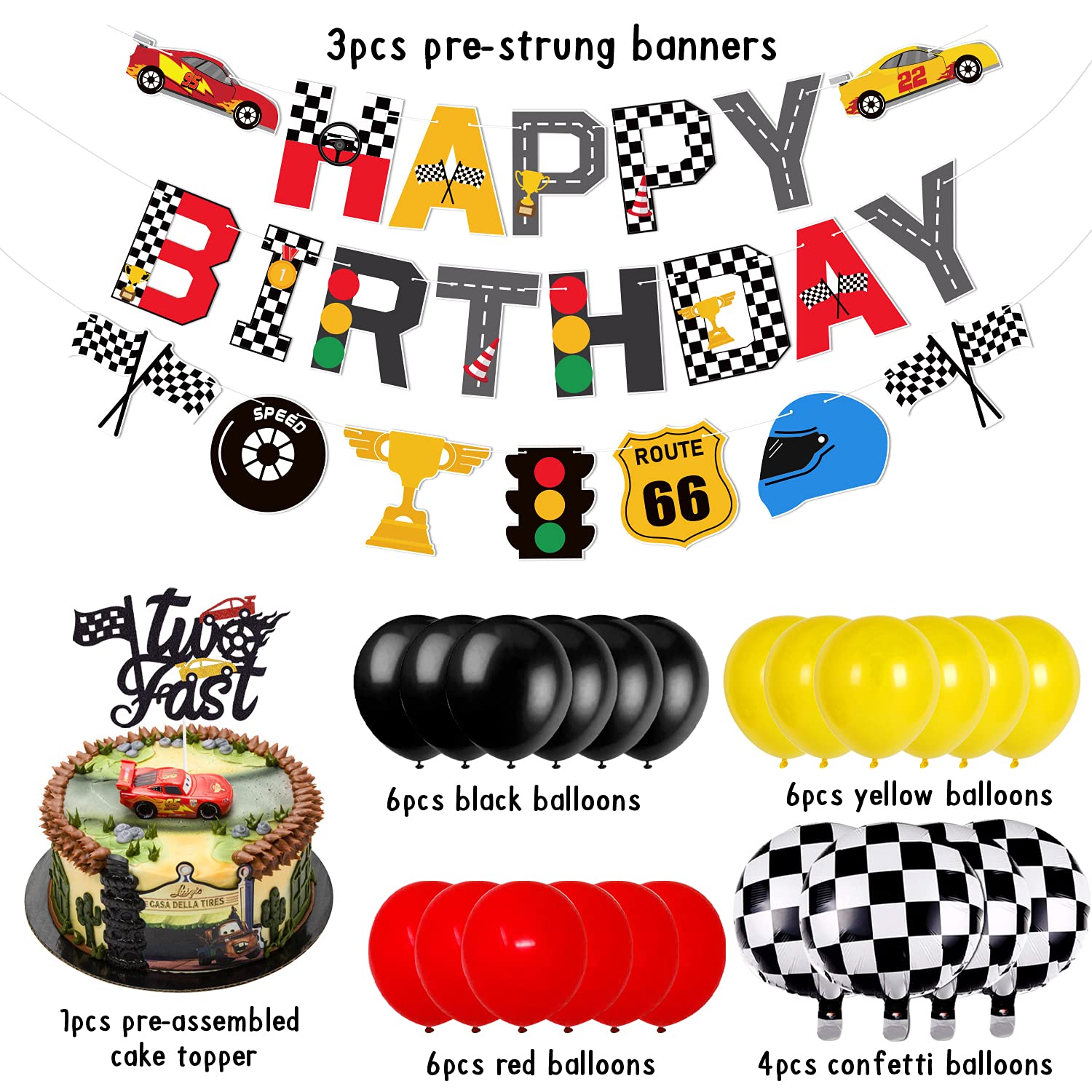 Buy Race Car Two Fast Birthday Party Decorations, Birthday Banner and
