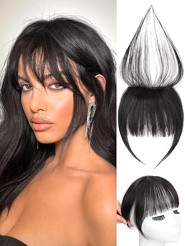 KooKaStyle Flequillo con clip para mujer, flequillo de cobertura de 360, flequillo para el cabello con sienes, flequillo falso, volumen grueso