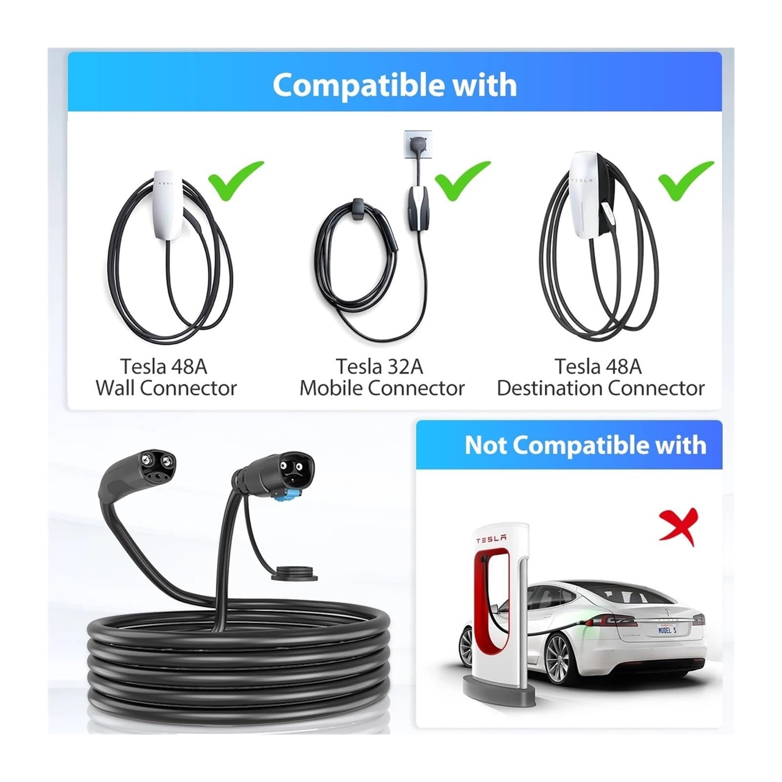 Amazon | Tesla Model Y 3 充電延長ケーブル 50A 12Kw 21/40フィート