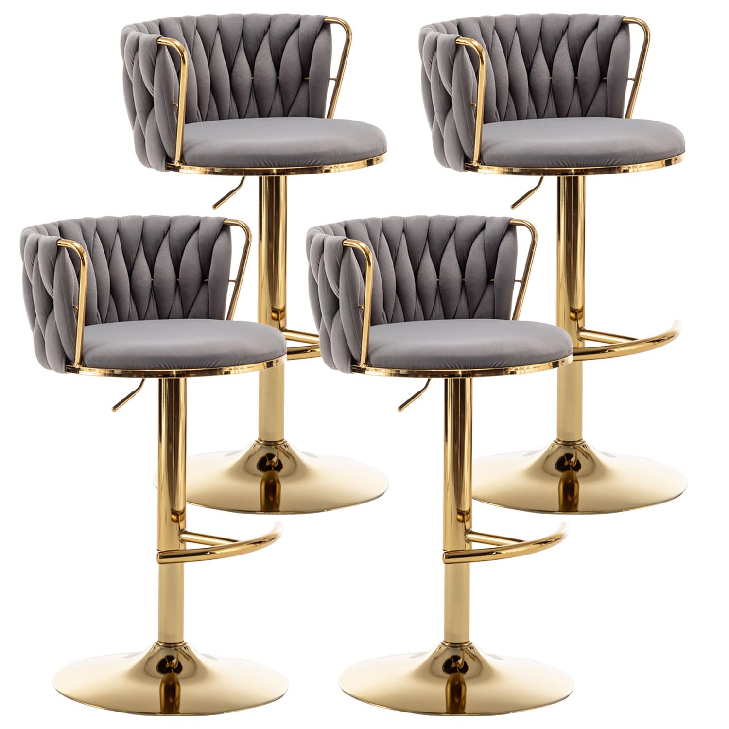 Riknuxi Woven Bar Stools Set of 4, Counter Height Bar Chairs with Low Back, Gold Swivel Barstools for Kitchen Island, Bar Pub (Grey)