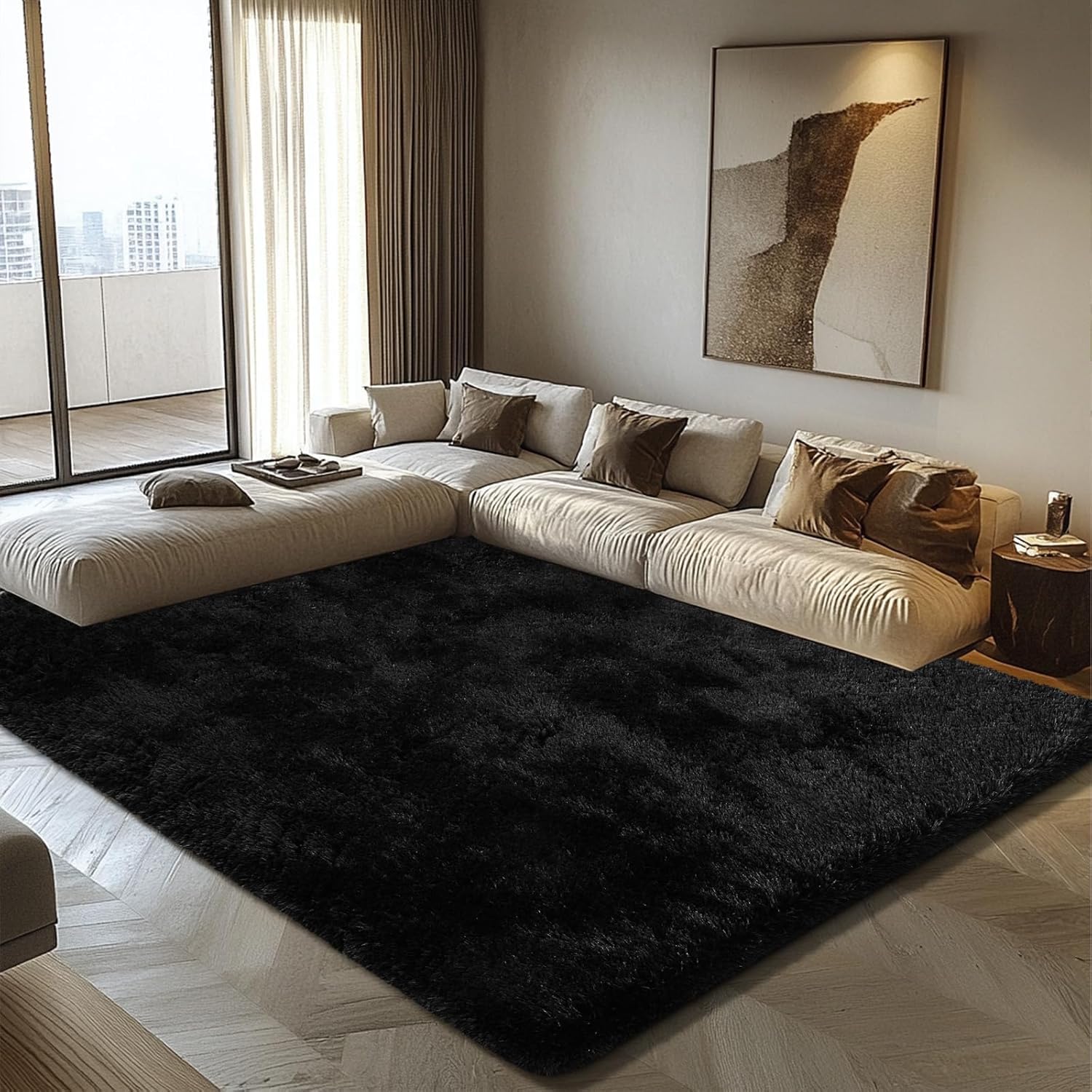 6x9 Fluffy Area Rug for Living Room Shag Area Rugs for Bedroom Black Soft Fuzzy Rug Non-Shedding Indoor