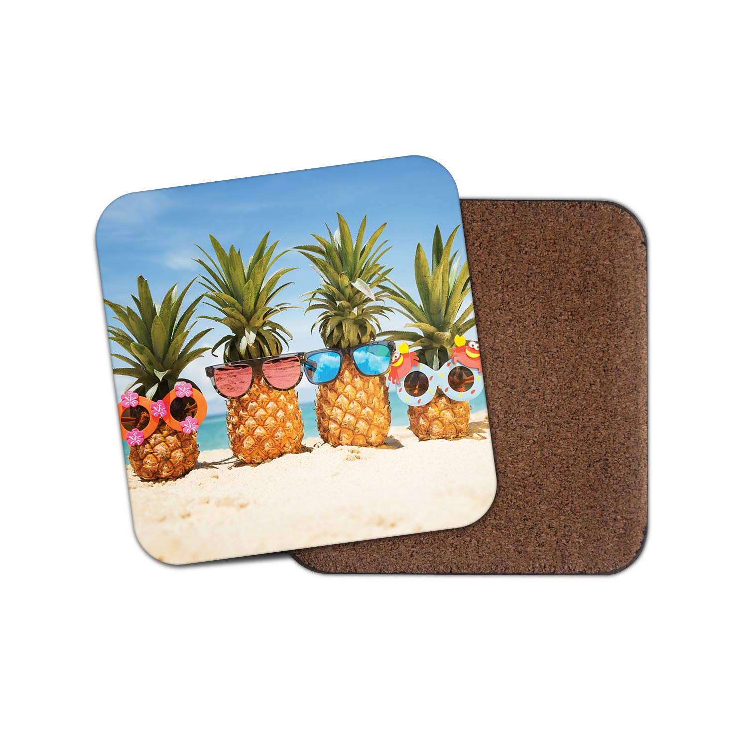 Destination Vinyl Ltd Multicolor 1 X Pineapple Family Holiday Coaster - Summer Beach Fruit Funny Joke #12436