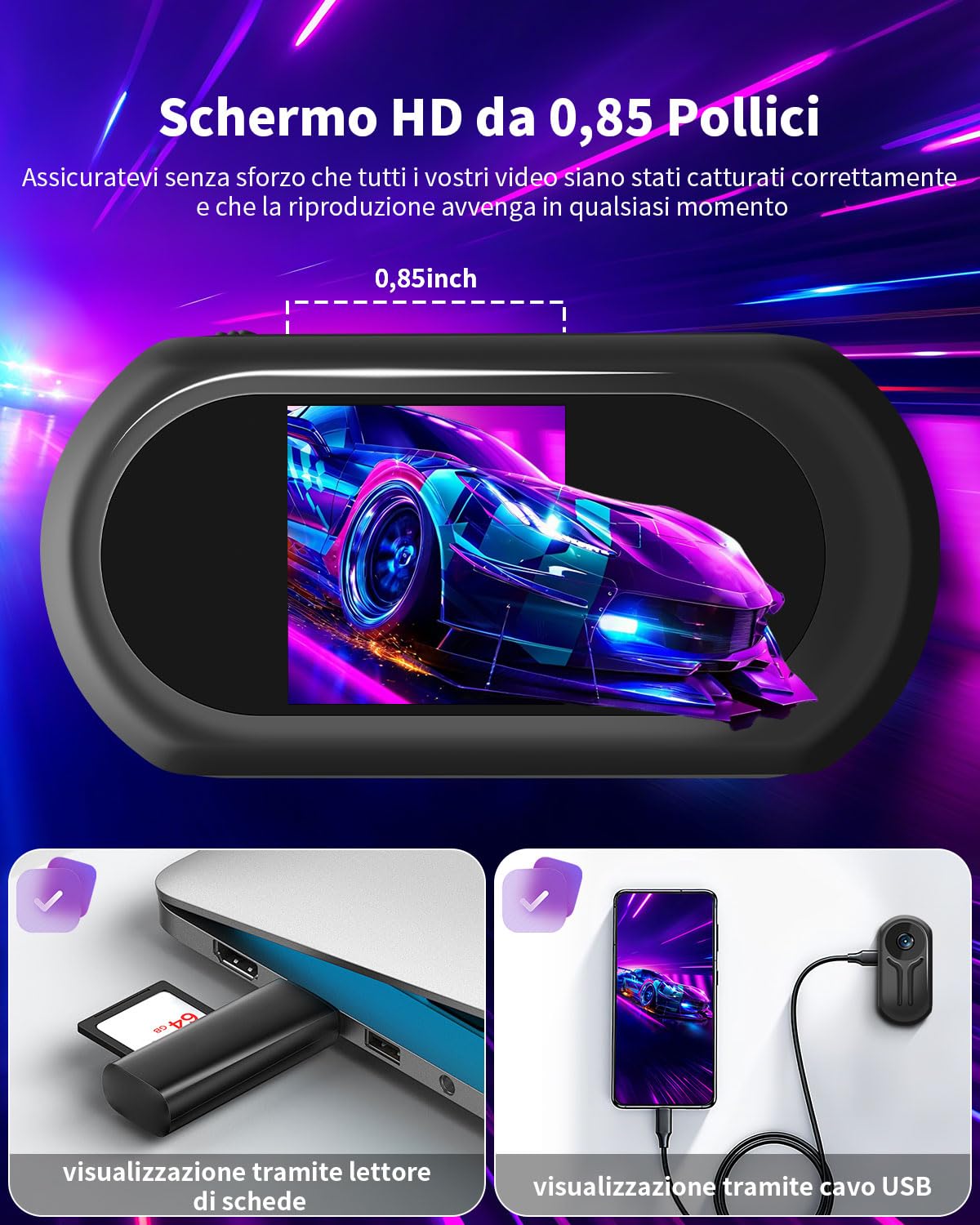 Nisanuki Mini Action Cam, 120° Action Camera Telecamera Sportiva con Schermo, 1080P HD Body Cam Fotocamera Magnetica con Visione Notturna Videocamera per Casco Moto Bici Pollici Vlog