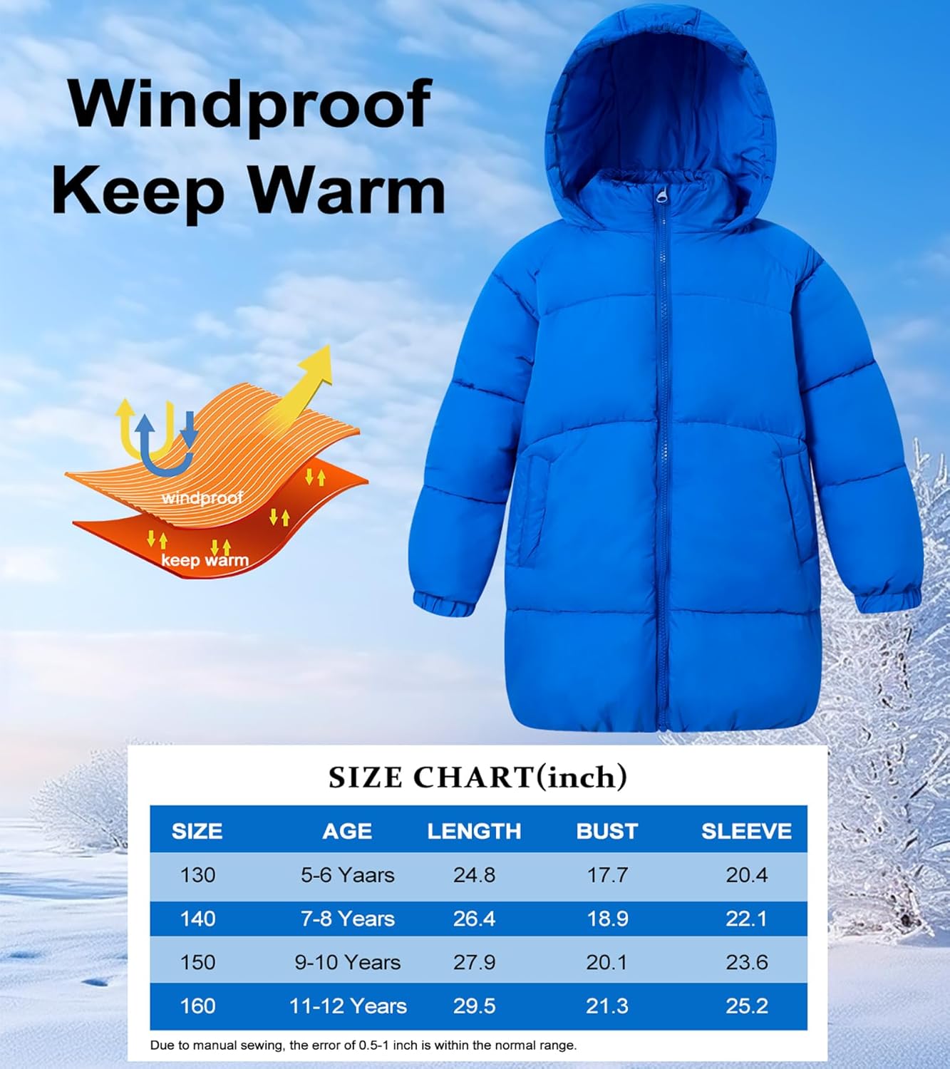uideazone Boys' Winter Coat Medium Length Warm Hooded Puffer Jacket Down-like Cotton Waterproof Outwear 5-12Y - Image 6