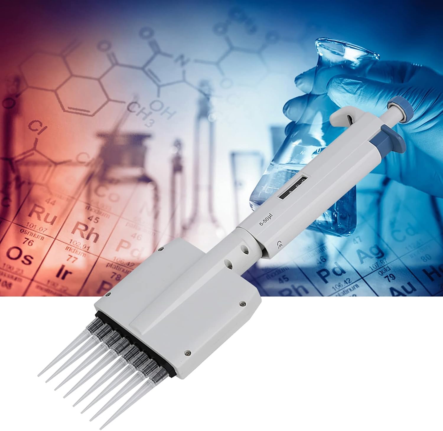 8 Channel Multichannel Pipettes, 5-50uL Adjustable Variable Volume Multi Channel Micropipette Plastic Pipettes Adjustable Pipette with 8 Channels for Scientific Lab and School