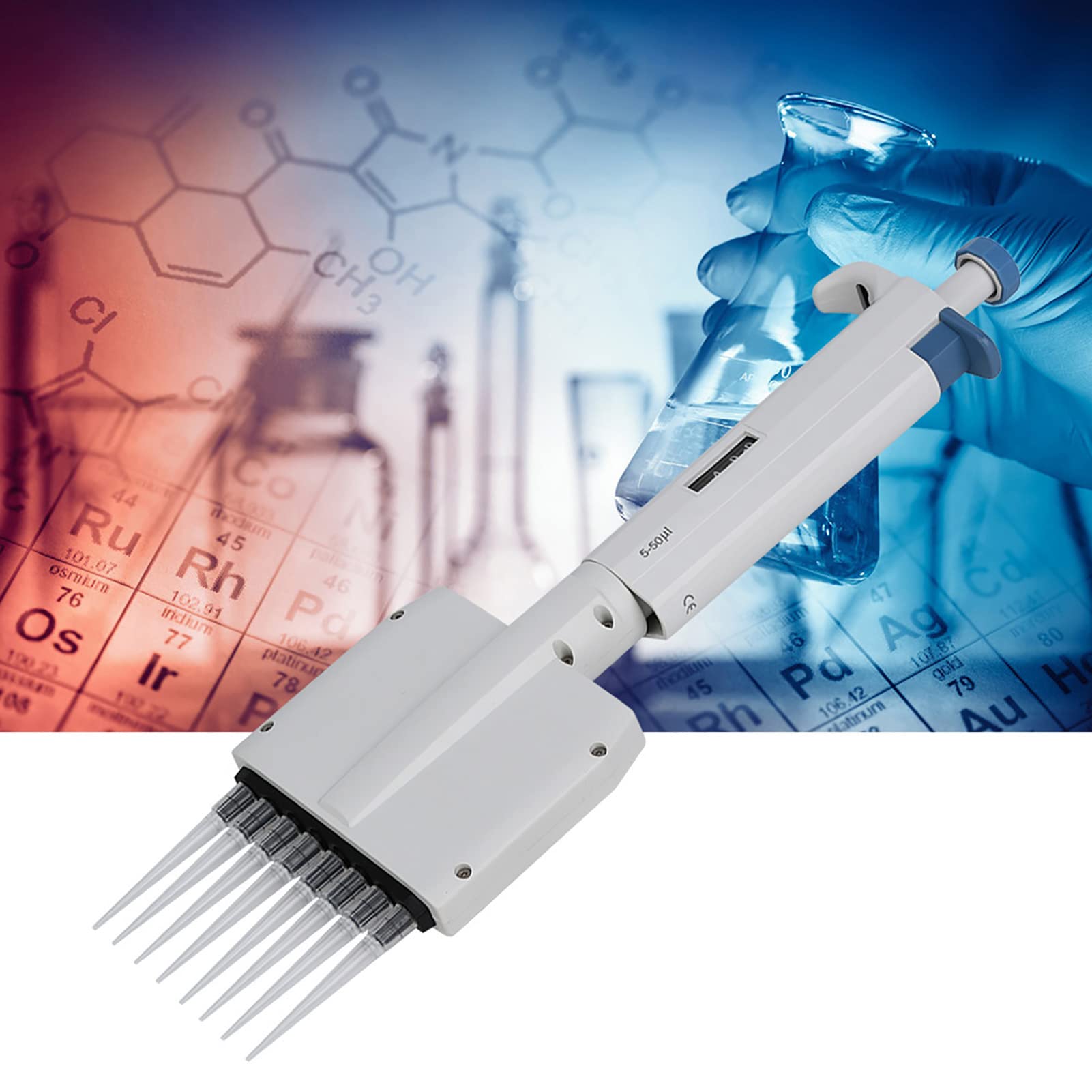 Cryfokt Pipeta Mecánica Ajustable de 8 Canales para Herramienta de Laboratorio, Diseño Ergonómico, Control Manual Completo para Medición de Precisión, Pipeta de Volumen Variable de 5-50 μl para